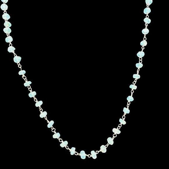 Vtg Aquamarine Gemstone Necklace Sterling Silver Chain & Lobster Clasp Boho - Picture 8 of 14
